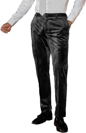 Men's Classic Fit Velvet Dress Pants Expandable Waist Flat Front Suit Pants for Men