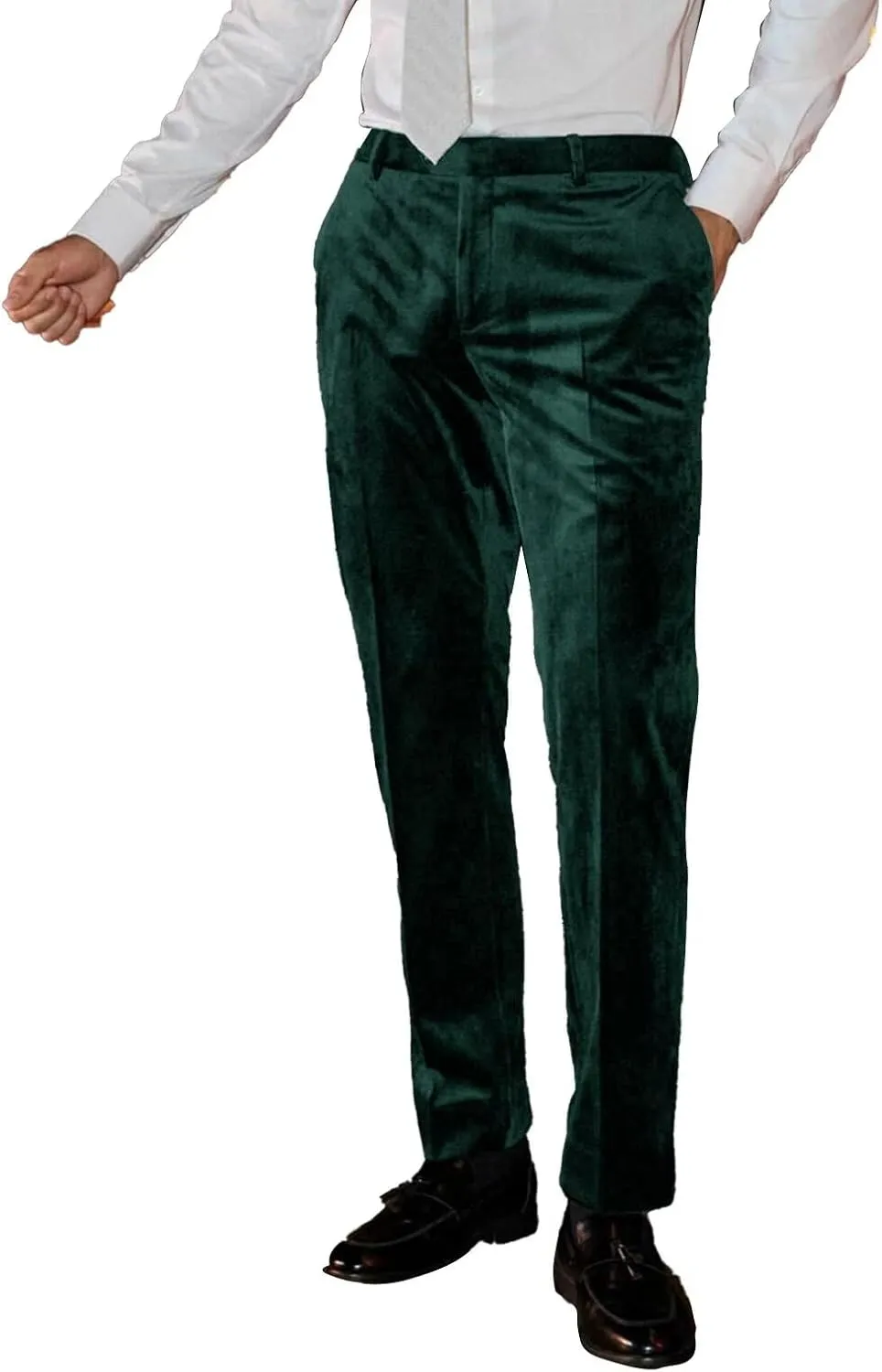 Men's Classic Fit Velvet Dress Pants Expandable Waist Flat Front Suit Pants for Men