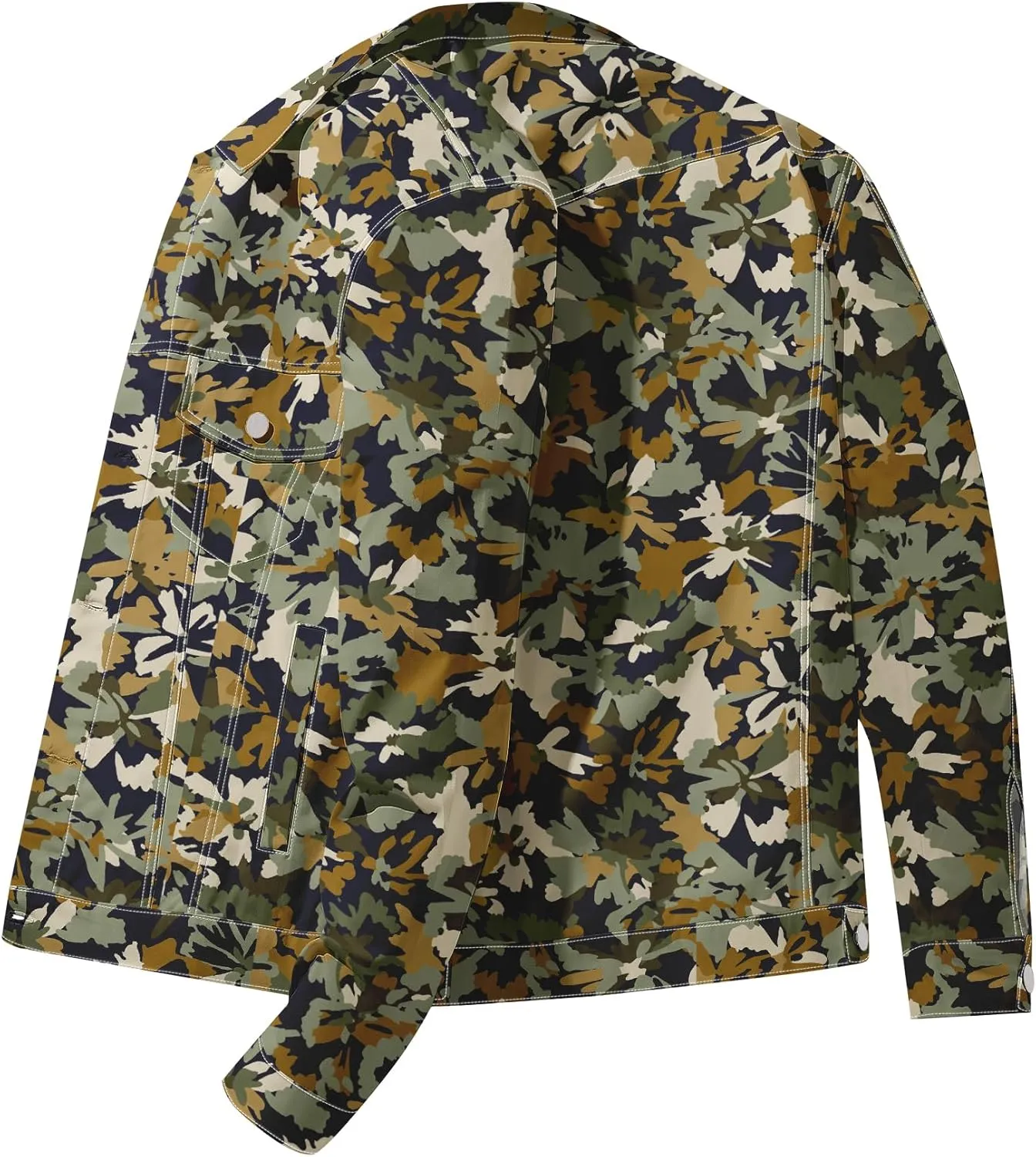 Mens Denim Jacket Long Sleeve Western Cowboy Cut Classic Floral Print Button Down Jean Jacket