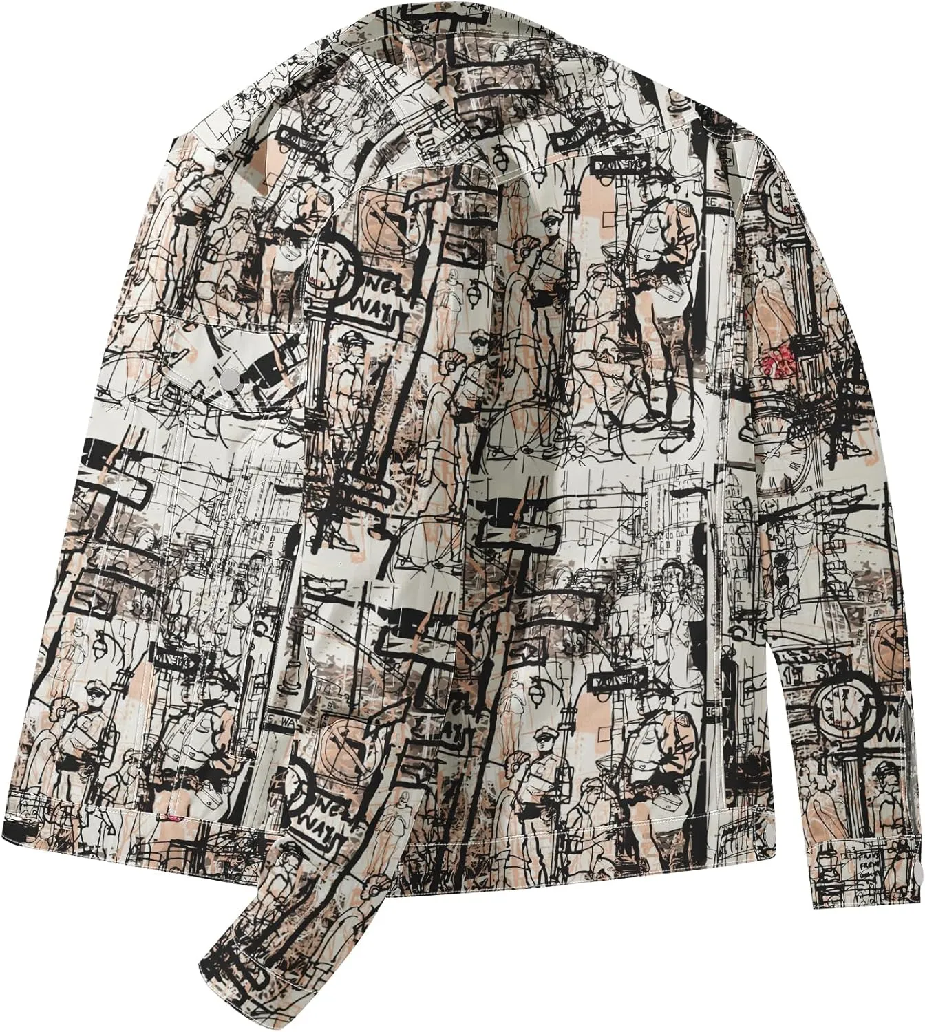 Mens Denim Jacket Long Sleeve Western Cowboy Cut Classic Floral Print Button Down Jean Jacket