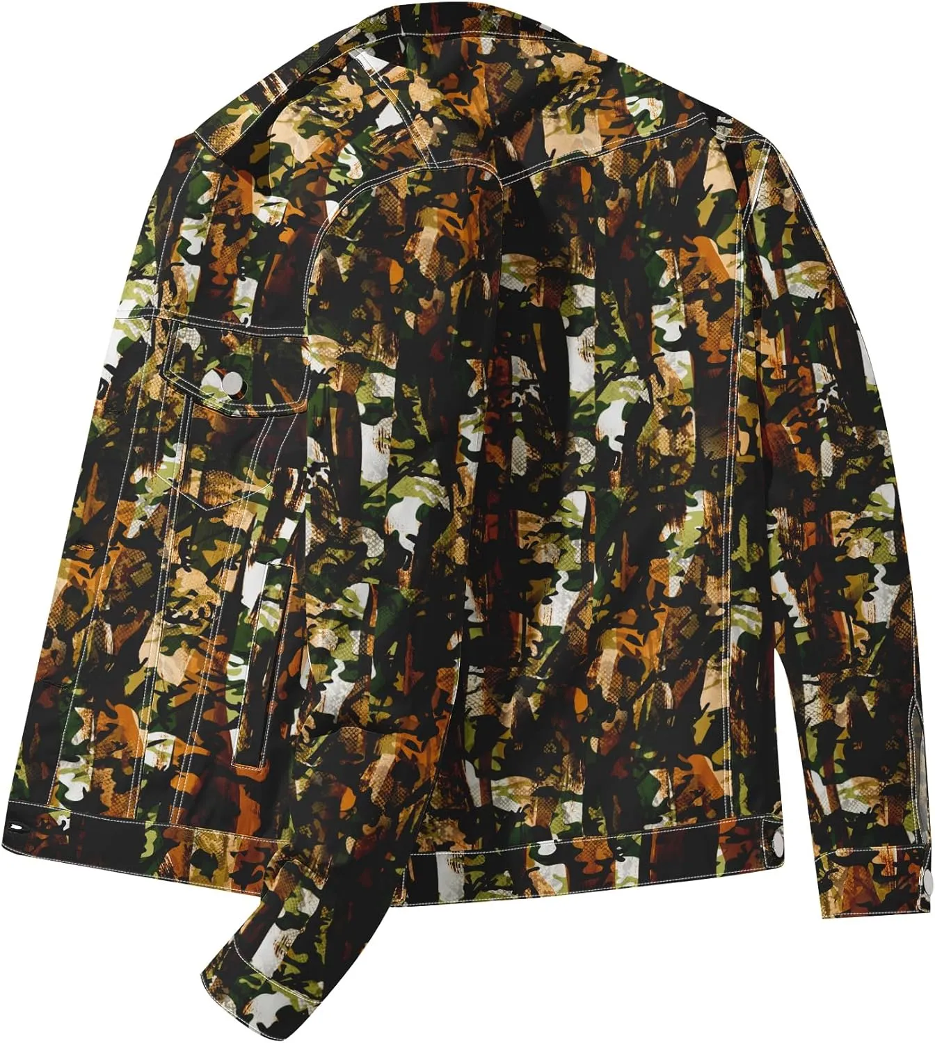 Mens Denim Jacket Long Sleeve Western Cowboy Cut Classic Floral Print Button Down Jean Jacket