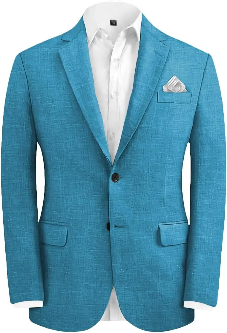 Men's Fashion Casual Slim Fit Linen Blazer Regular fit Jacket Lightweight 2 Button Blazer Sport Coat
