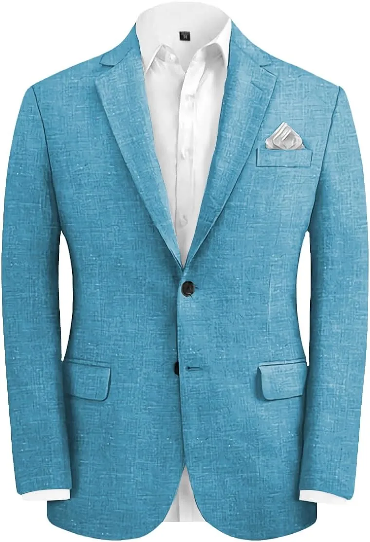 Men's Fashion Casual Slim Fit Linen Blazer Regular fit Jacket Lightweight 2 Button Blazer Sport Coat