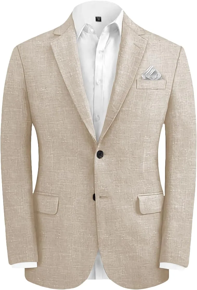 Men's Fashion Casual Slim Fit Linen Blazer Regular fit Jacket Lightweight 2 Button Blazer Sport Coat