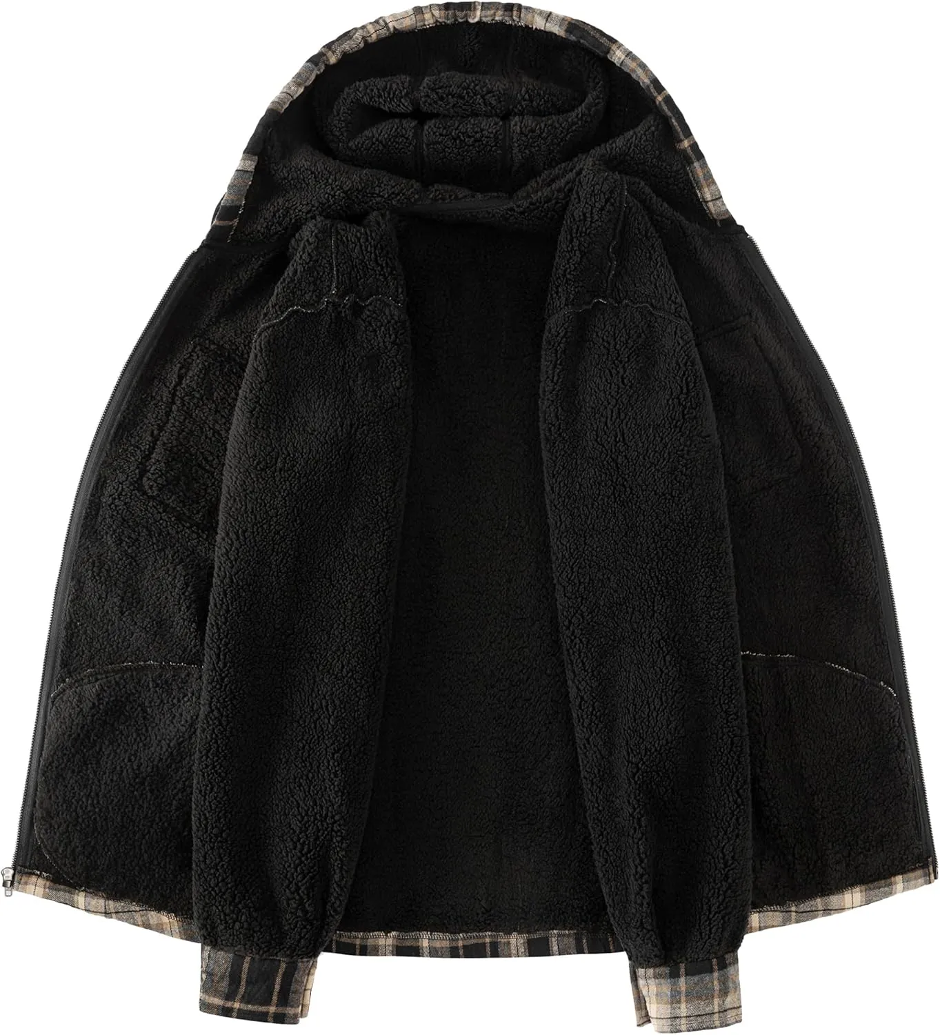 Men's Flannel Plaid Hooded Jackets Full Zip Sherpa Fleece Lined Hoodies Fashion Warm Coat