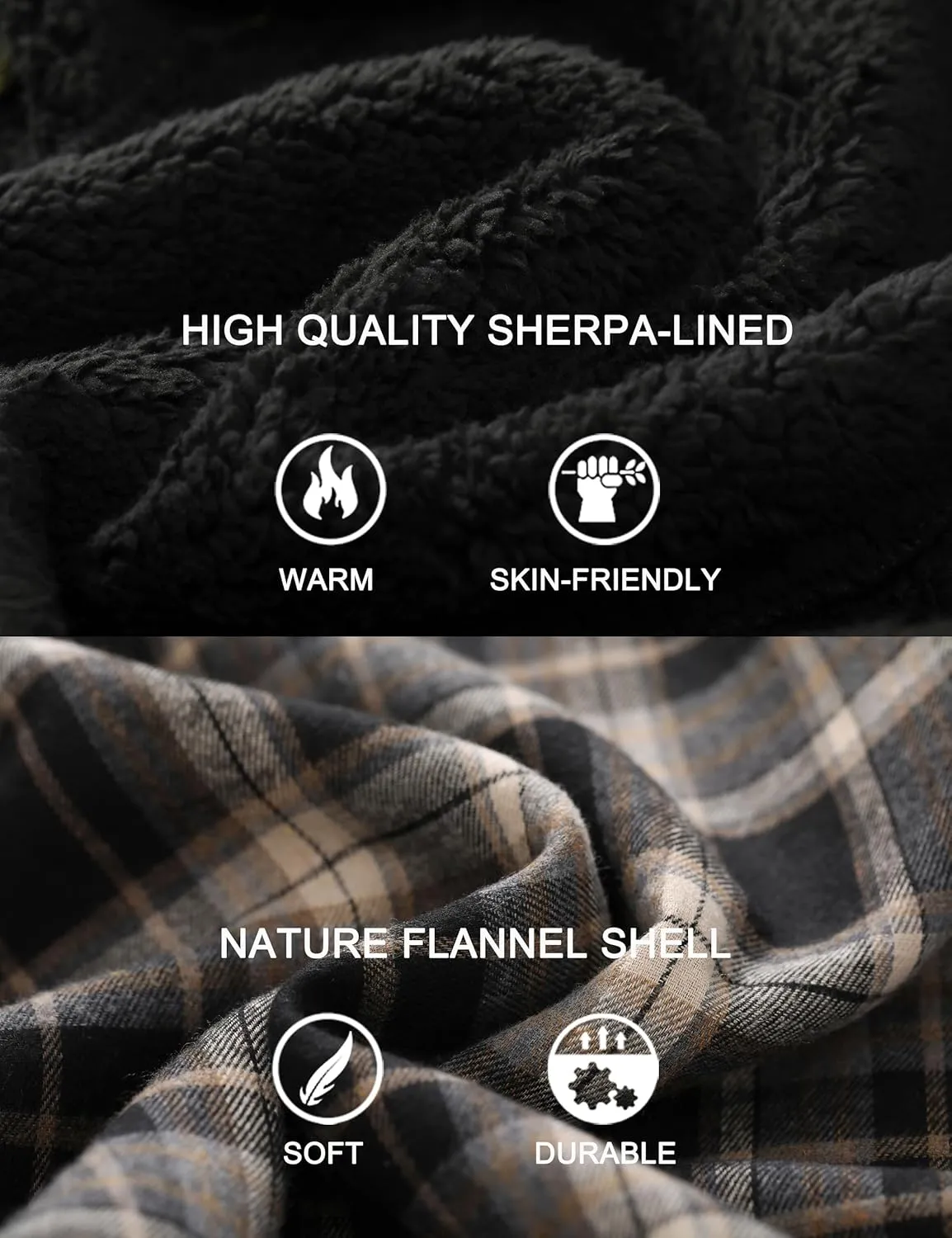 Men's Flannel Plaid Hooded Jackets Full Zip Sherpa Fleece Lined Hoodies Fashion Warm Coat