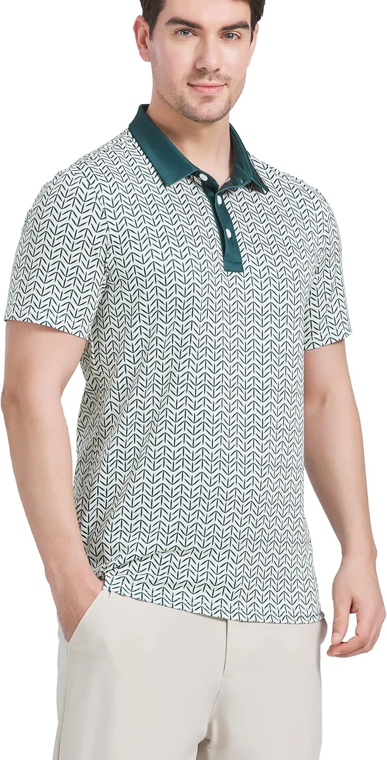 Men's Golf Shirts-Moisture Wicking Dry Fit Performance Recycled Polo Short Sleeve for Bussiness Casual Tennis