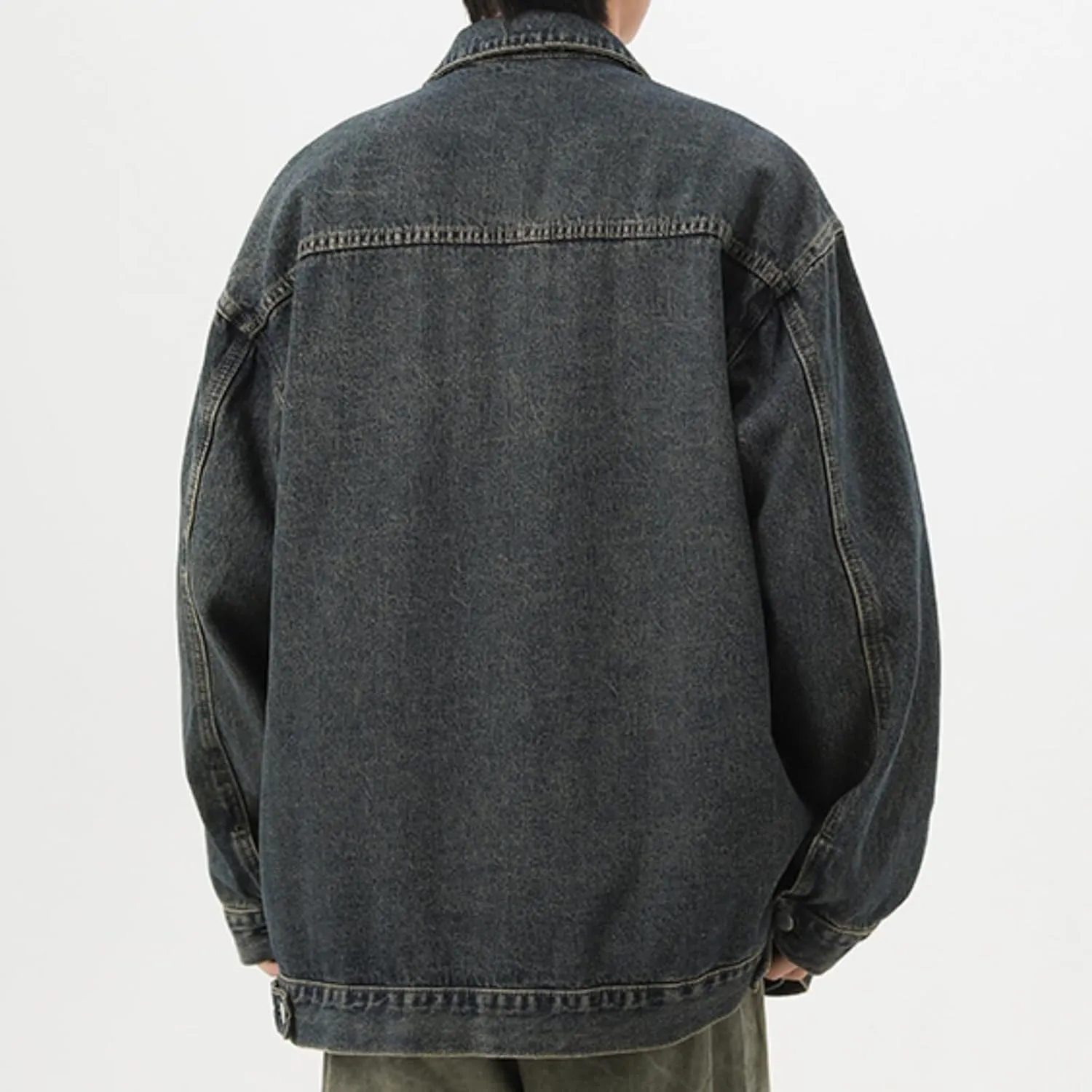 Men's Lapel Vintage Spring Fall Jeans Jacket Washed Classic Casual Loose Trucker Denim Jacket