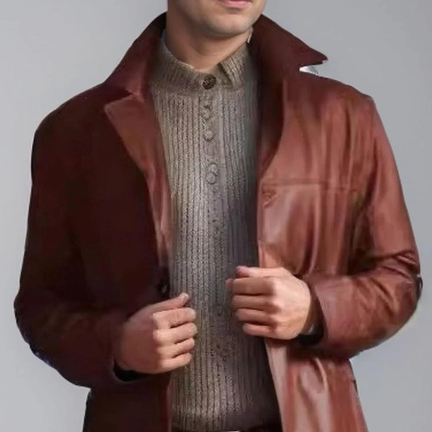 Men's Leather Long Trench Coat Faux Leather Vintage Full Length Overcoat Fashion Open Front Cardigan Jackets