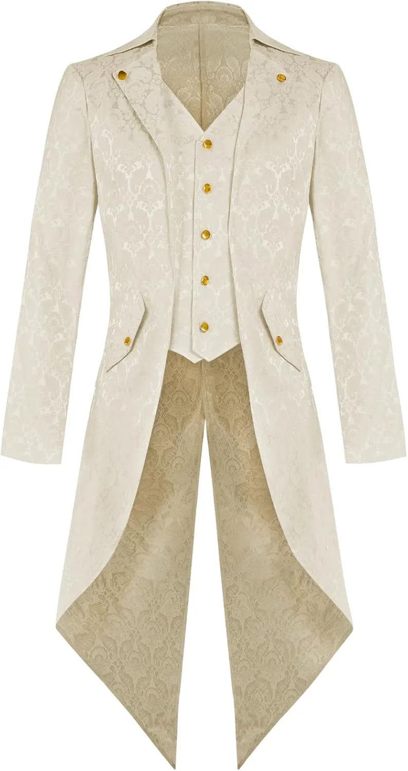 Mens Steampunk Medieval Jacket Pirate Viking Renaissance Costume Formal Tailcoat Gothic Victorian Halloween Tuxedo Coats