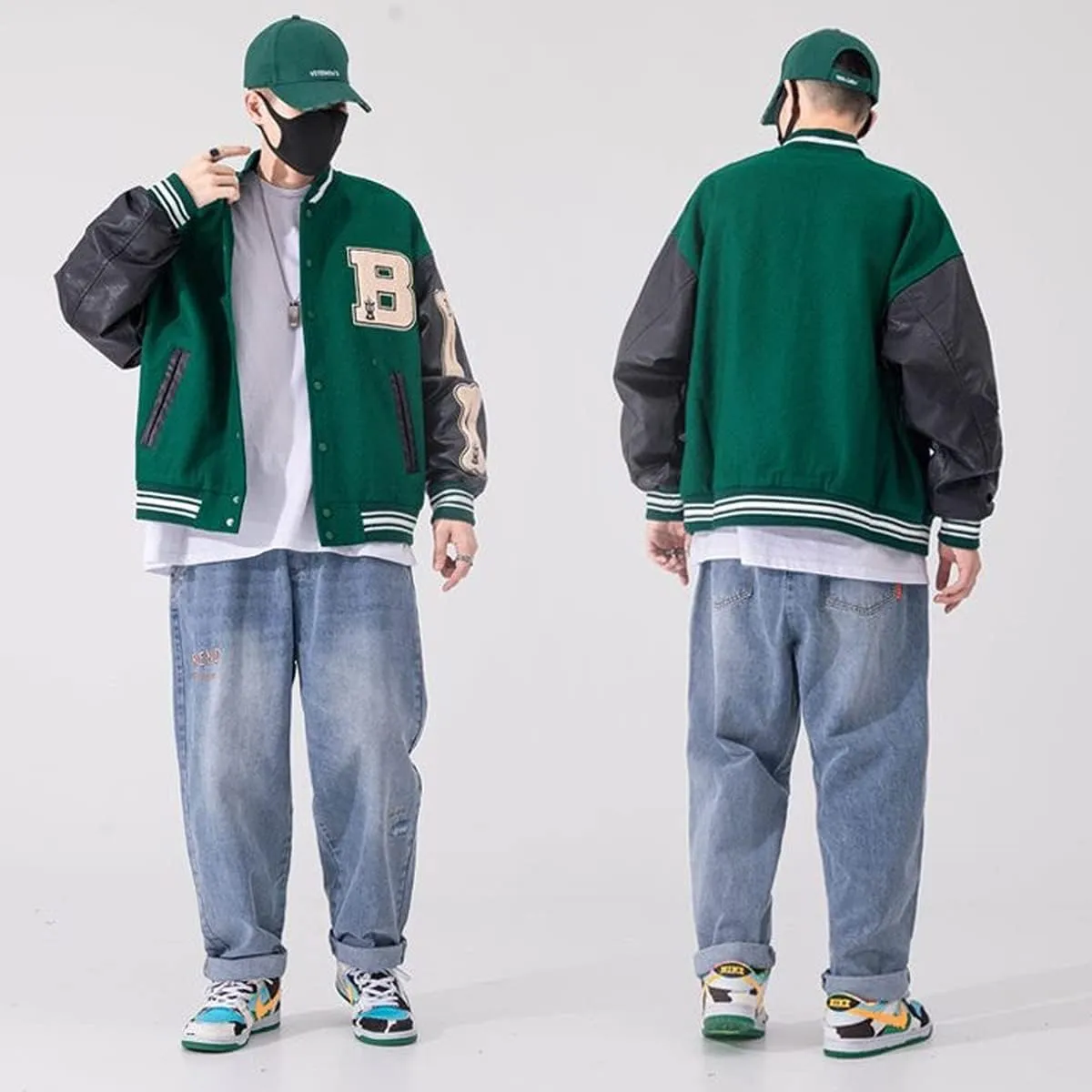 Mens Varsity College Jacket Baseball Bomber Jacket Vintage Sweatshirt Casual Unisex Streetwear Coats with Patch
