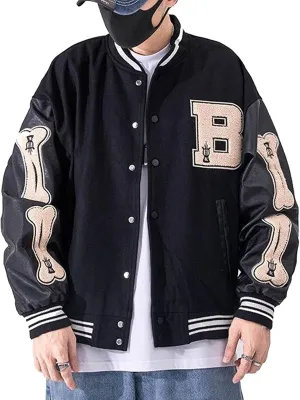 Mens Varsity College Jacket Baseball Bomber Jacket Vintage Sweatshirt Casual Unisex Streetwear Coats with Patch