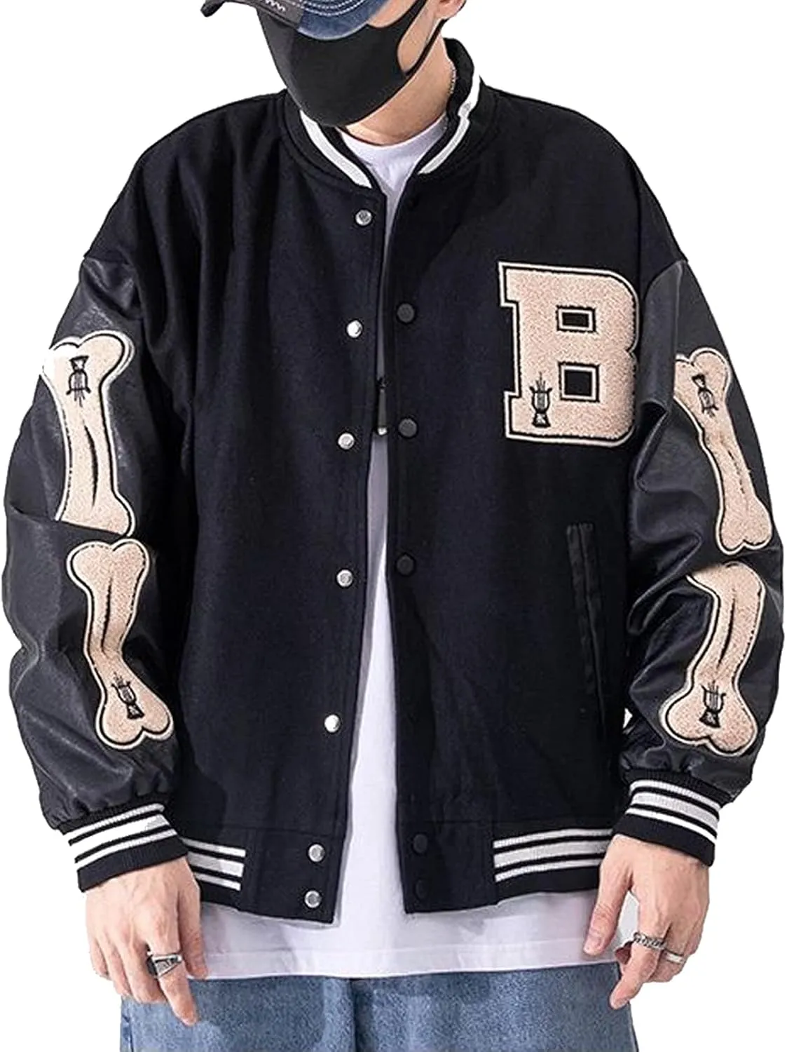 Mens Varsity College Jacket Baseball Bomber Jacket Vintage Sweatshirt Casual Unisex Streetwear Coats with Patch