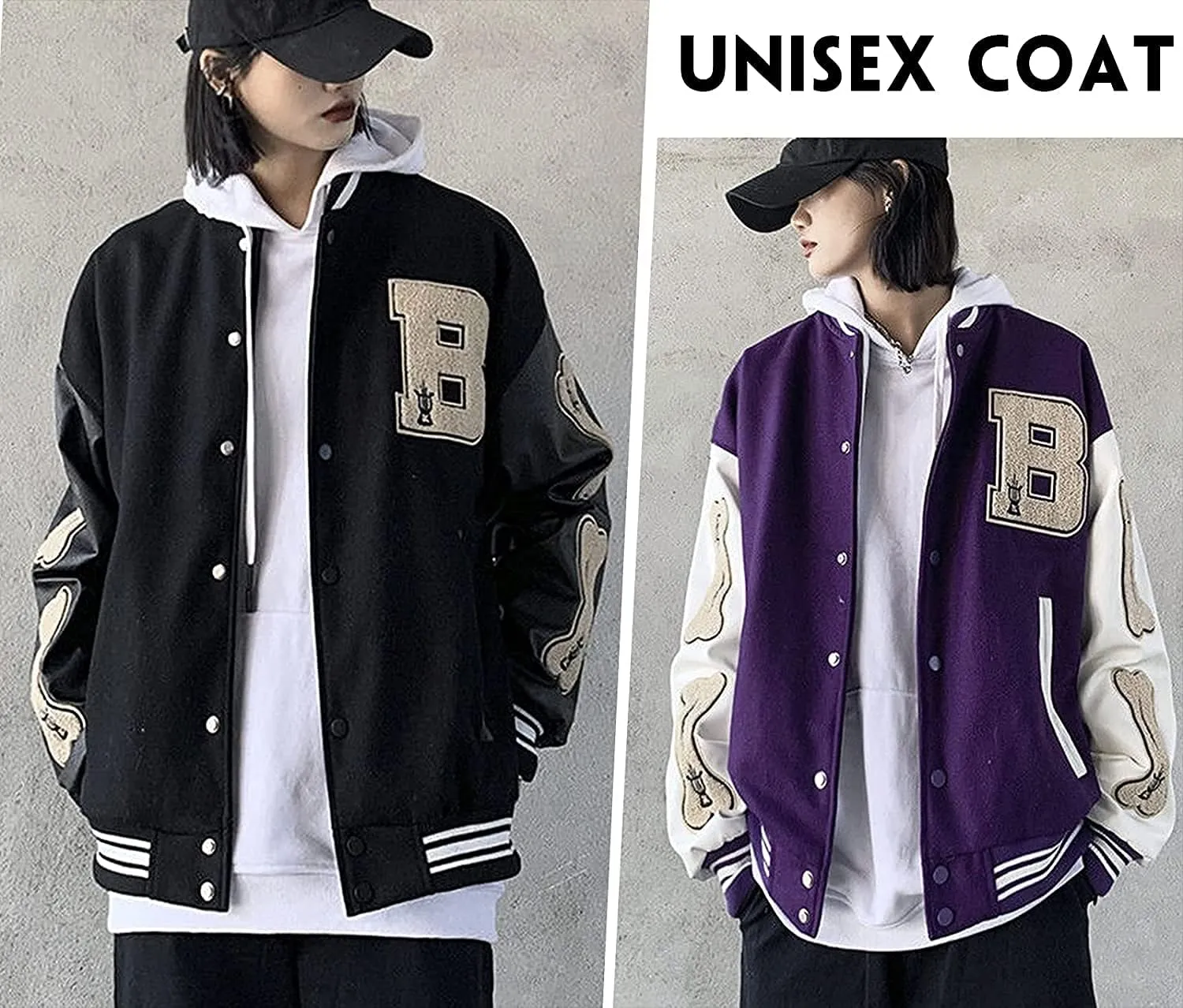 Mens Varsity College Jacket Baseball Bomber Jacket Vintage Sweatshirt Casual Unisex Streetwear Coats with Patch