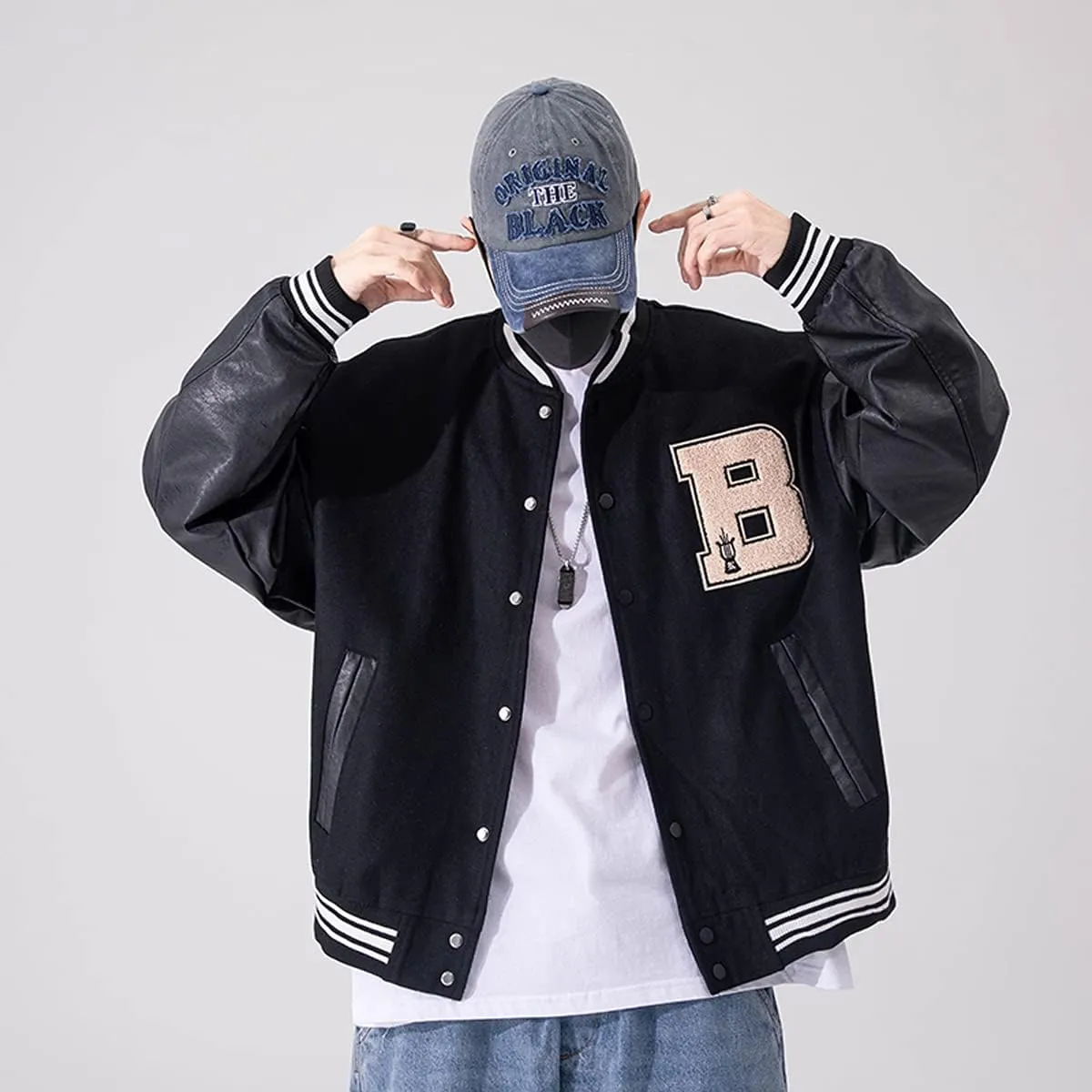 Mens Varsity College Jacket Baseball Bomber Jacket Vintage Sweatshirt Casual Unisex Streetwear Coats with Patch
