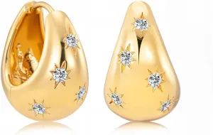 Milan Chiva Gold Plated Huggie Earrings for Women 14K Post Chunky Hoops Statement Looped Jewelry