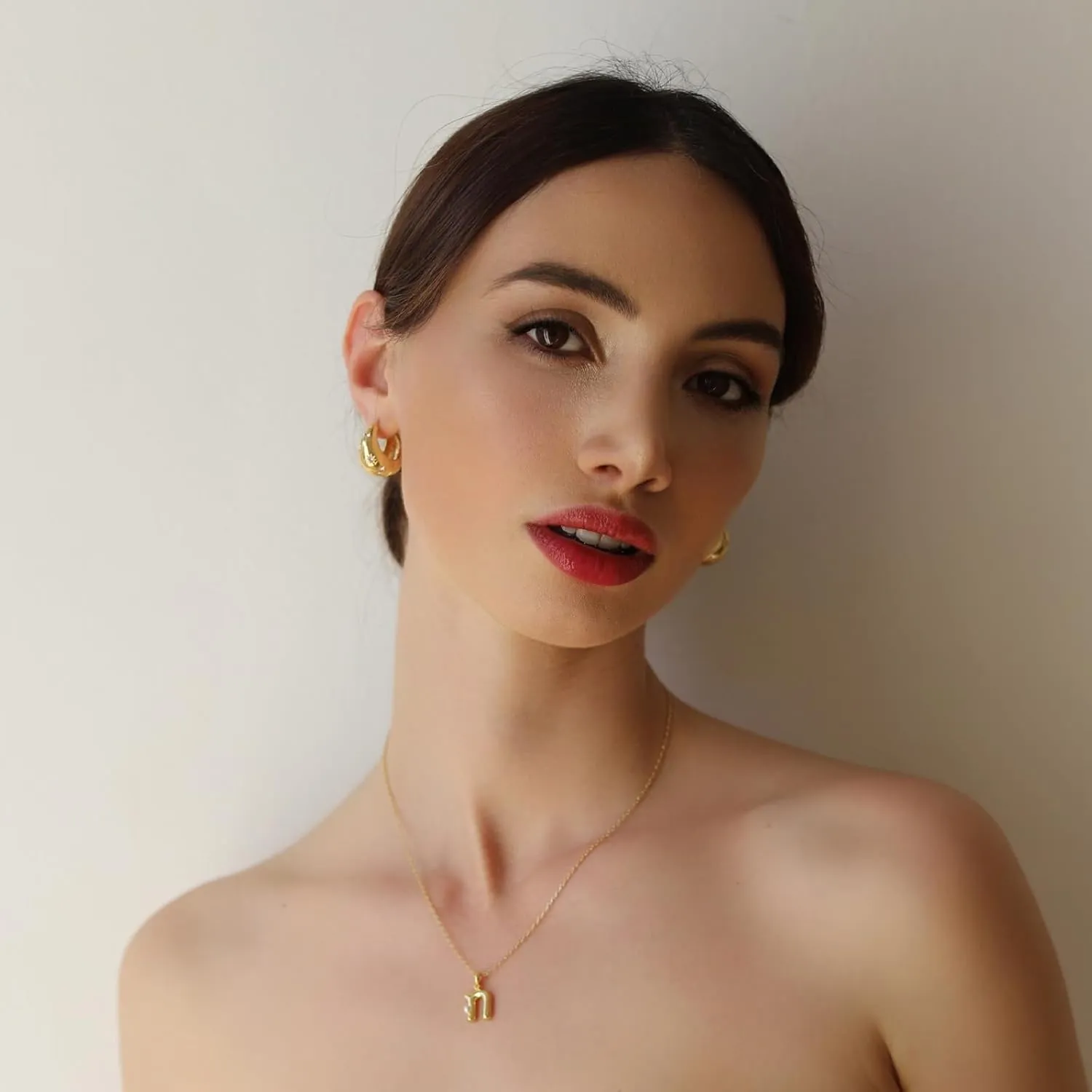 Milan Chiva Gold Plated Huggie Earrings for Women 14K Post Chunky Hoops Statement Looped Jewelry