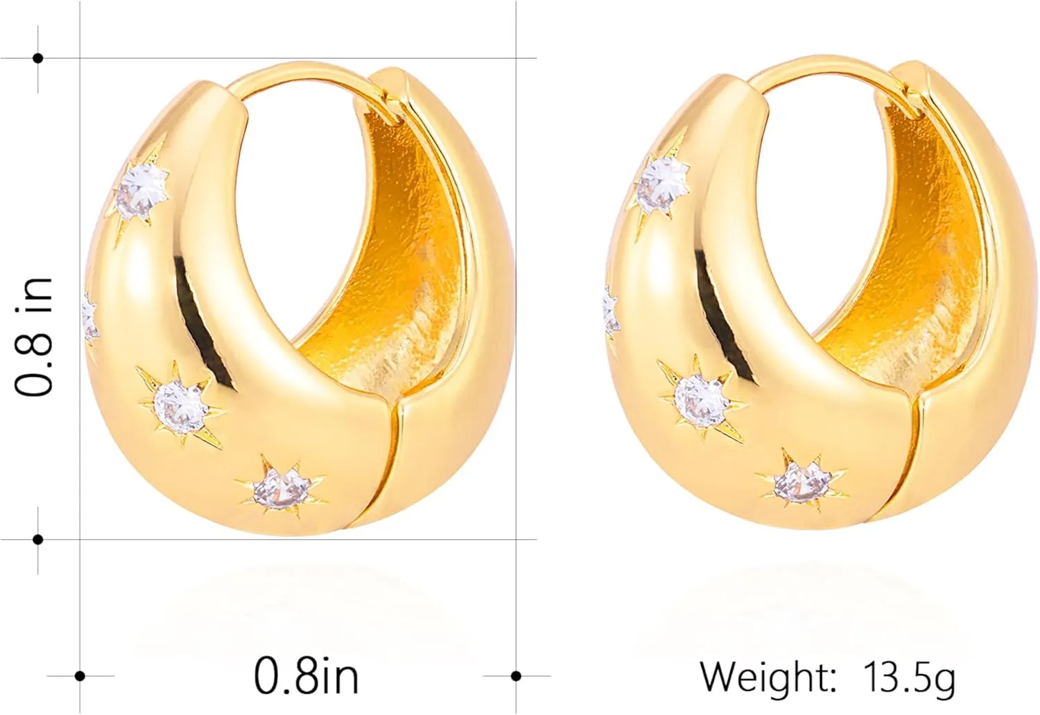 Milan Chiva Gold Plated Huggie Earrings for Women 14K Post Chunky Hoops Statement Looped Jewelry