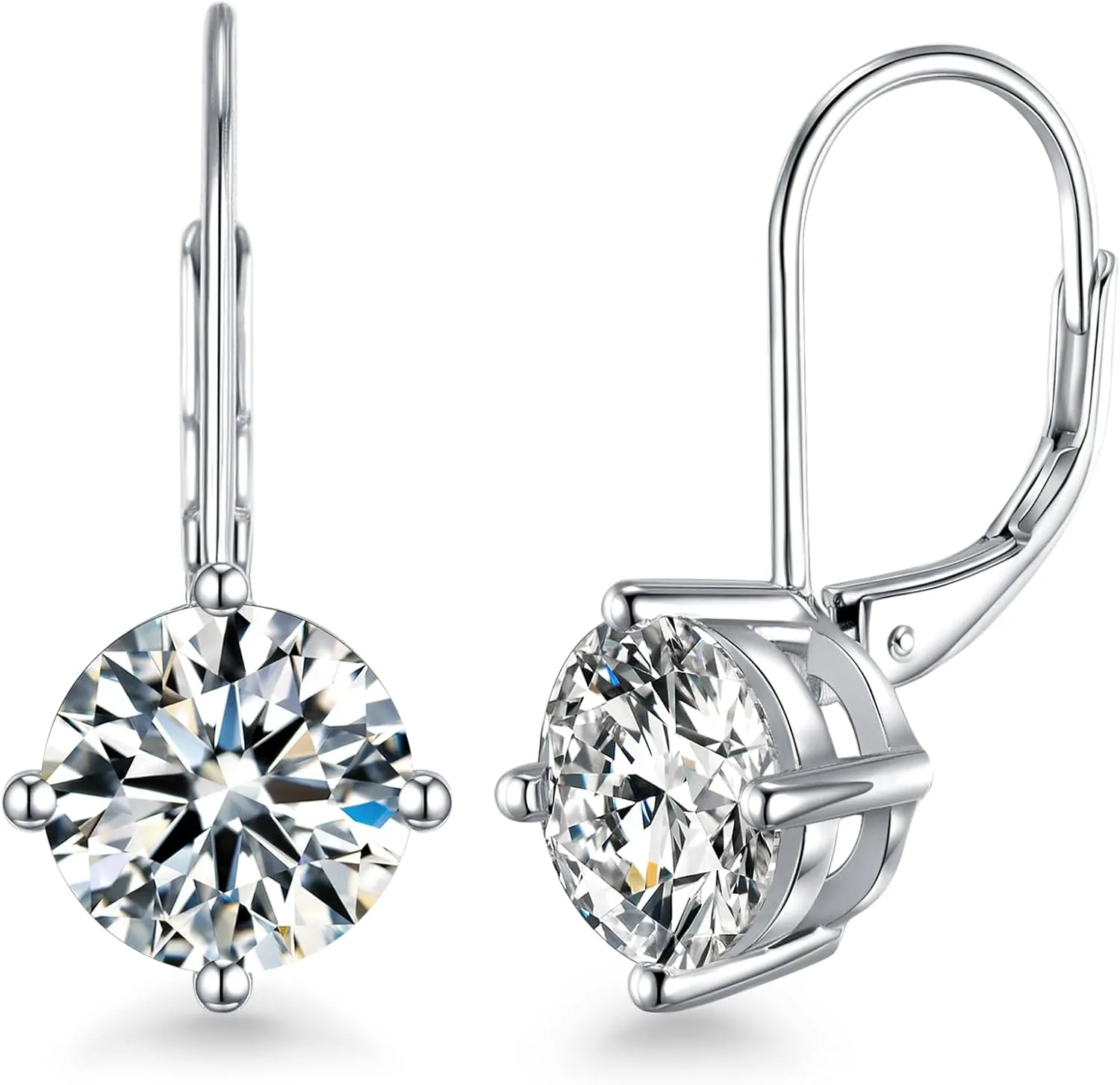 Moissanite Earrings, 925 Sterling Silver 18K White Gold Plating Earrings for Women Men (0.6-4ct)