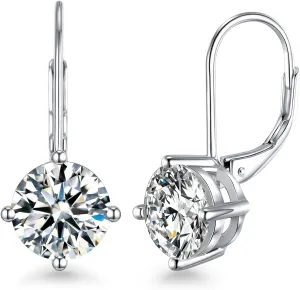Moissanite Earrings, 925 Sterling Silver 18K White Gold Plating Earrings for Women Men (0.6-4ct)