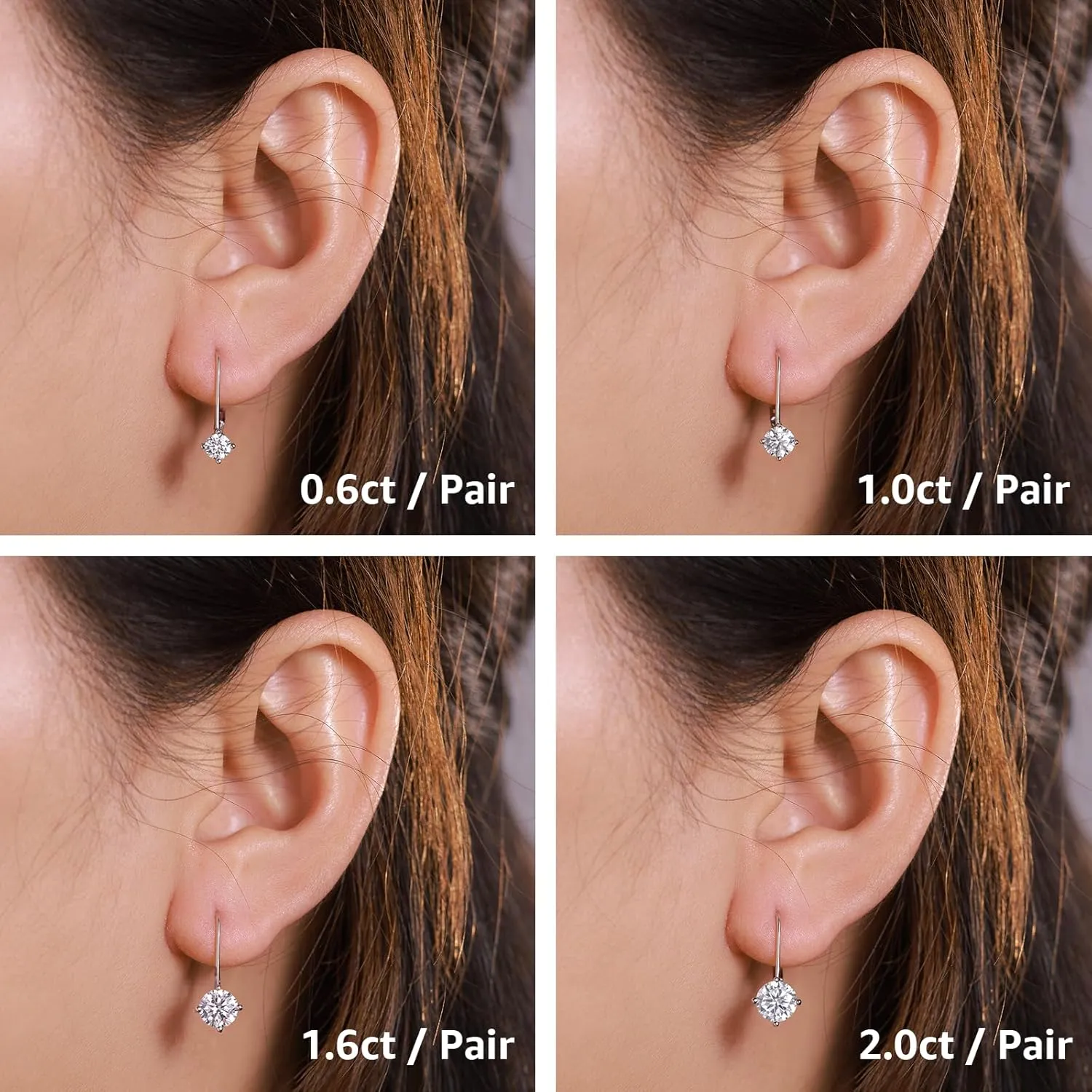 Moissanite Earrings, 925 Sterling Silver 18K White Gold Plating Earrings for Women Men (0.6-4ct)