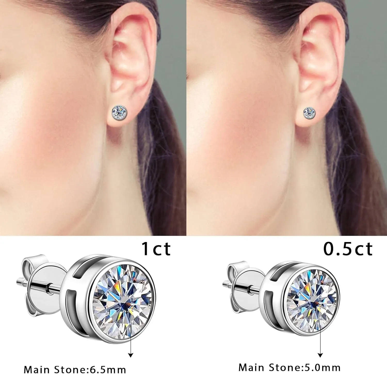 Moissanite Earrings for Women 1CT D Color Earrings 18K White Gold Plated 925 Silver Moissanite Stud Earrings for Women Men
