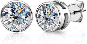 Moissanite Earrings for Women 1CT D Color Earrings 18K White Gold Plated 925 Silver Moissanite Stud Earrings for Women Men