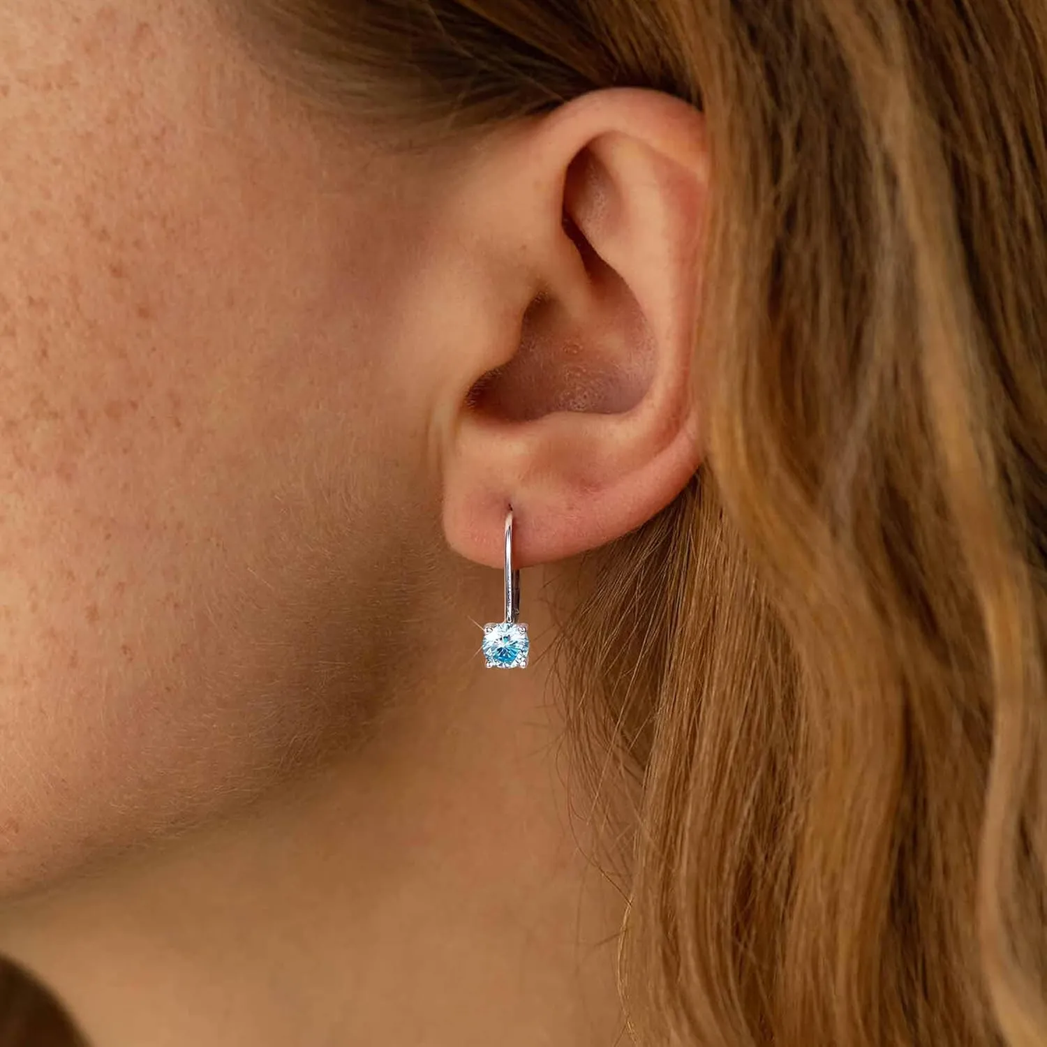 Moissanite Earrings,1.0ct-2.0ct D Color Brilliant Round Cut Lab Created Diamond Earrings 18K White Gold Plated Sterling Silver Dangle Earrings Moissanite Leverback Drop Earrings