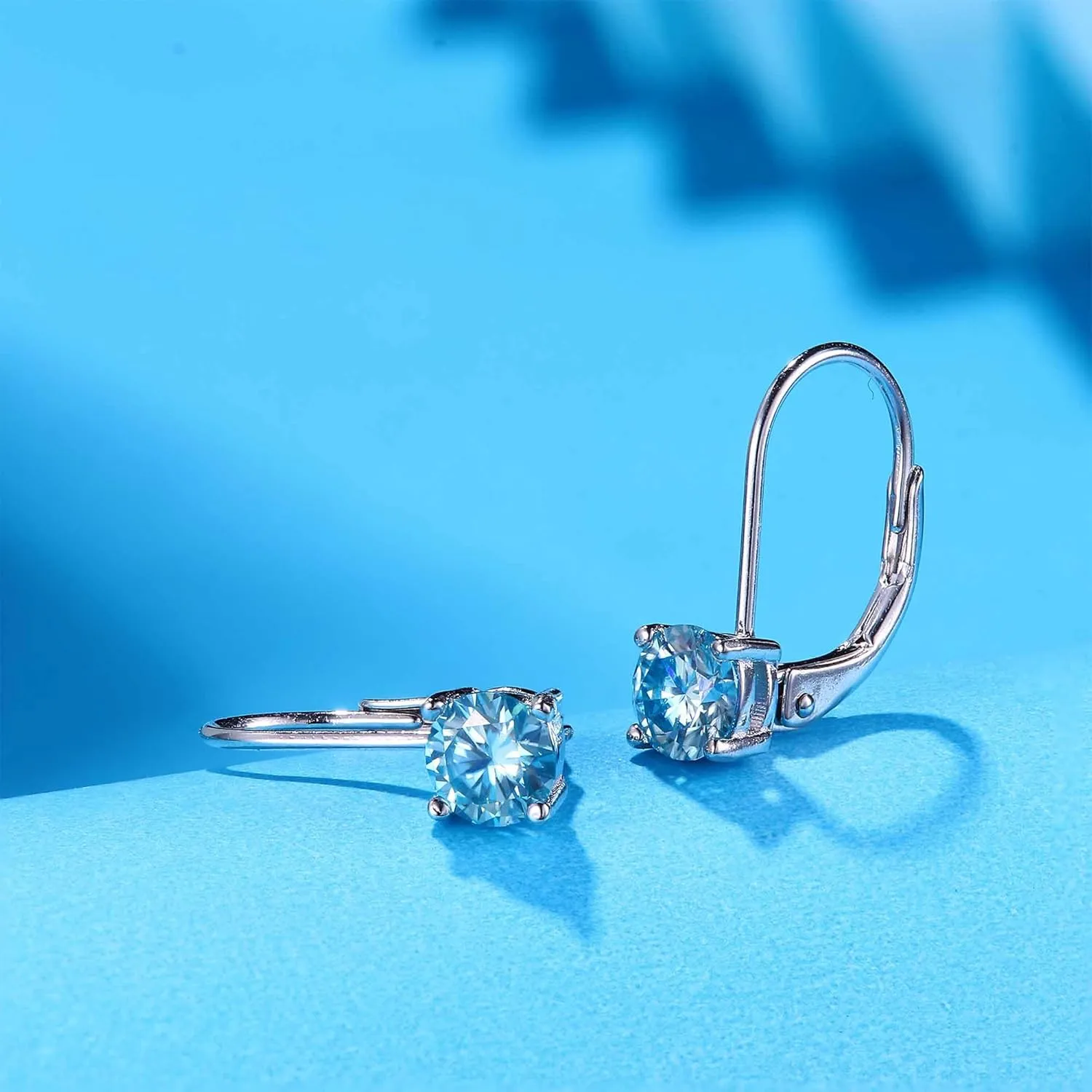 Moissanite Earrings,1.0ct-2.0ct D Color Brilliant Round Cut Lab Created Diamond Earrings 18K White Gold Plated Sterling Silver Dangle Earrings Moissanite Leverback Drop Earrings
