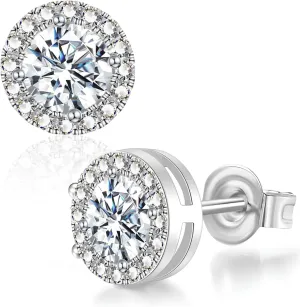 Moissanite Stud Earrings for Women D Color 925 Sterling Silver Diamond Earrings with 18K White Gold Plated