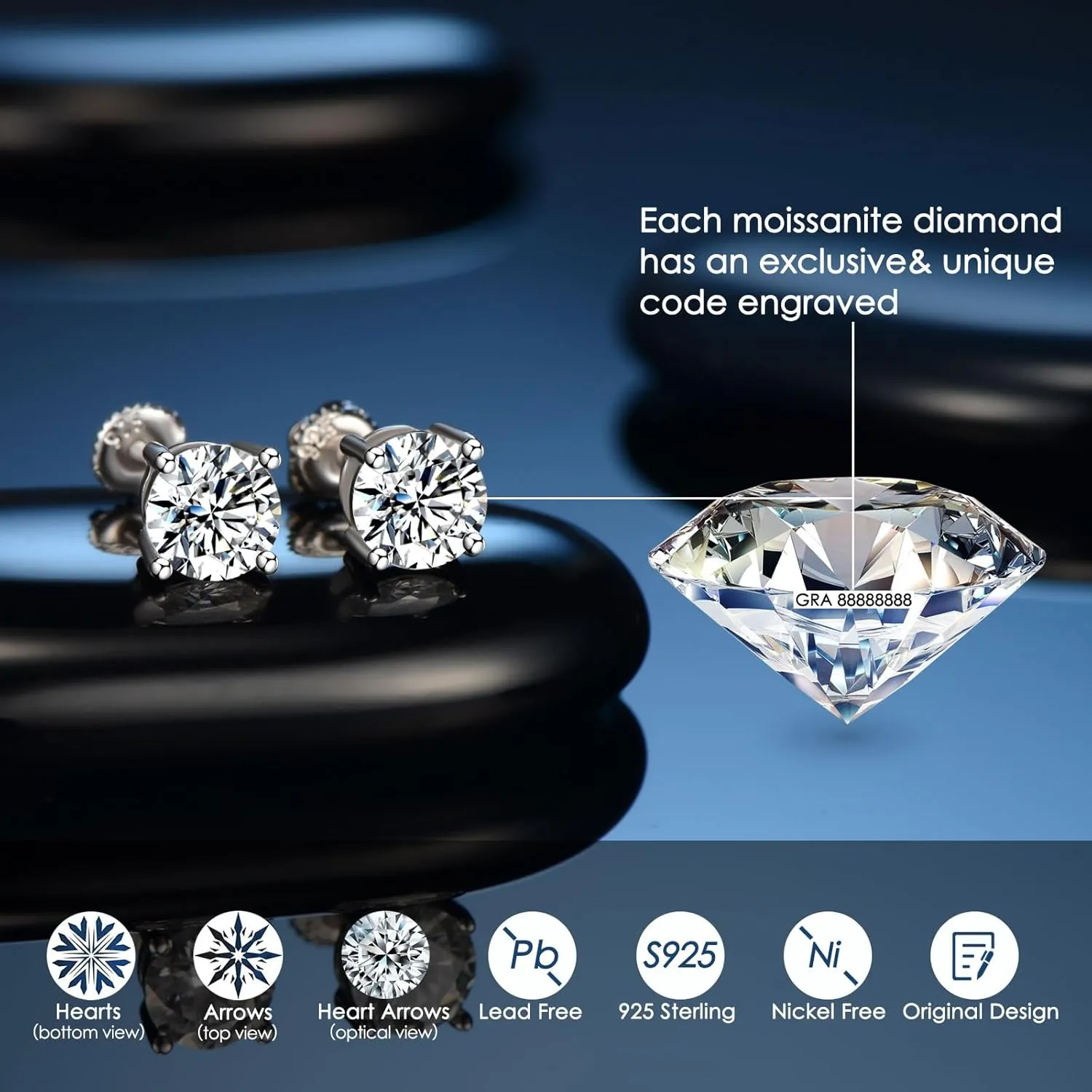 Moissanite Stud Earrings for Women Men 0.8CT-4Ct Jewelry Gift for Her Women Girlfriend, Anniversary Birthday Wedding Anniversay Gift for Wife Valentine Day Mothers Day Gifts, Christmas Gifts