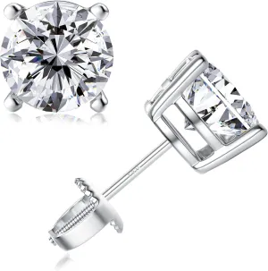 Moissanite Stud Earrings, Screw Back 18K White Gold Plated 925 Sterling Silver Earring Moissanite Diamond Earrings Studs for Women Men 0.6ct-3.0ct