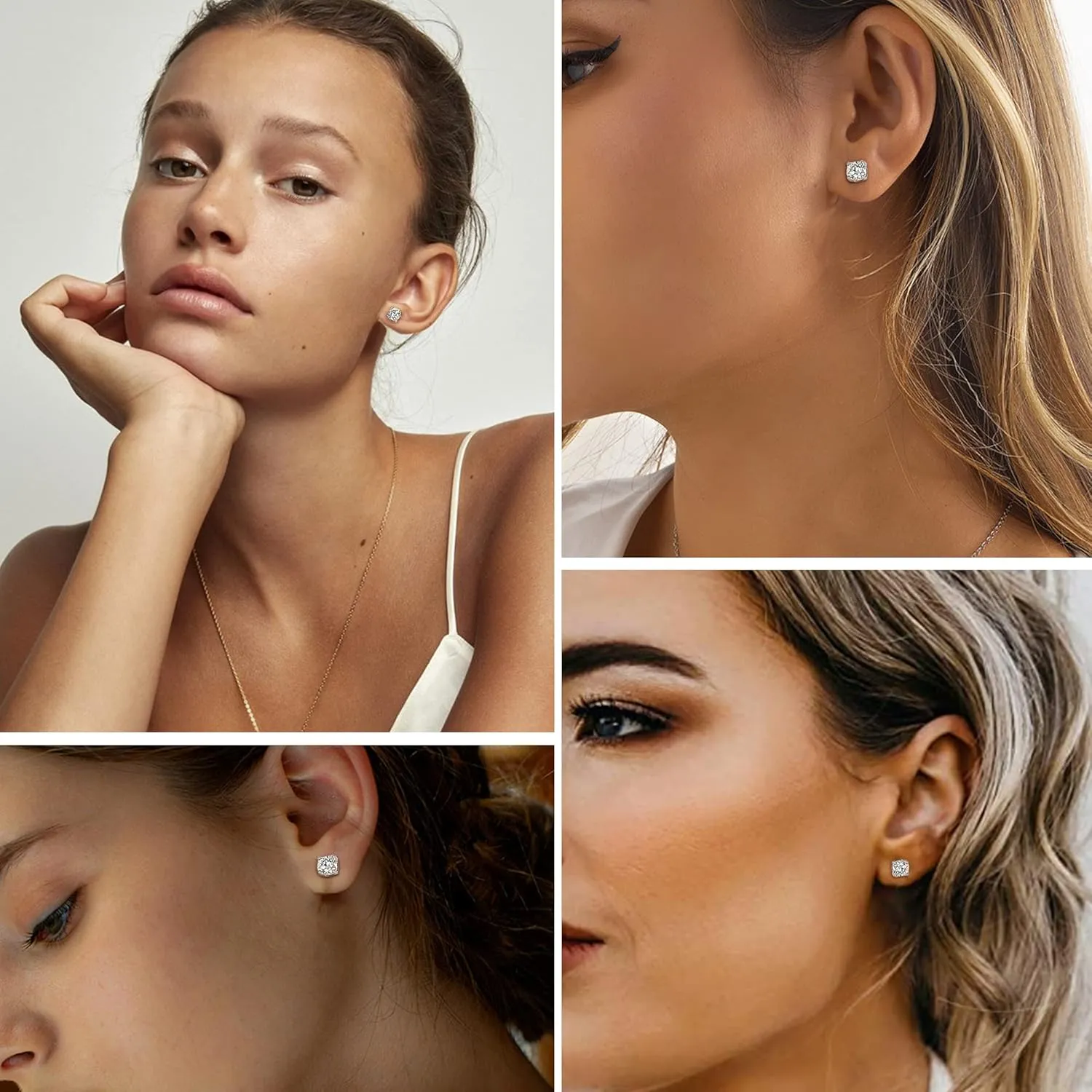 Moissanite Stud Earrings, Screw Back 18K White Gold Plated 925 Sterling Silver Earring Moissanite Diamond Earrings Studs for Women Men 0.6ct-3.0ct