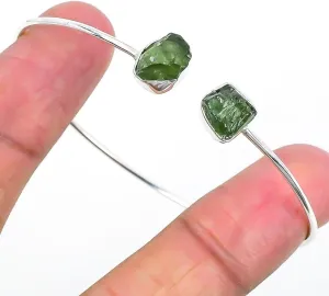 Moldavite Adjustable Cuff Bracelet, 100% Natural Gemstone Certified, 925 Sterling Silver, Handmade Jewelry