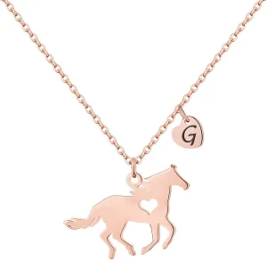 MONOOC Horse Necklace for Girls - Dainty Pendant Heart 26 Initial Jewelry for Women, Kids, Horse Lovers