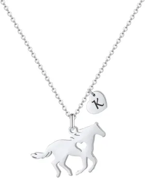 MONOOC Horse Necklace for Girls - Dainty Pendant Heart 26 Initial Jewelry for Women, Kids, Horse Lovers