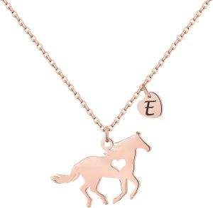 MONOOC Horse Necklace for Girls - Dainty Pendant Heart 26 Initial Jewelry for Women, Kids, Horse Lovers