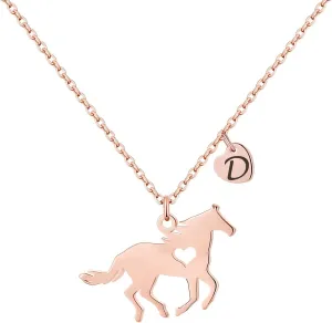 MONOOC Horse Necklace for Girls - Dainty Pendant Heart 26 Initial Jewelry for Women, Kids, Horse Lovers