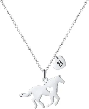 MONOOC Horse Necklace for Girls - Dainty Pendant Heart 26 Initial Jewelry for Women, Kids, Horse Lovers