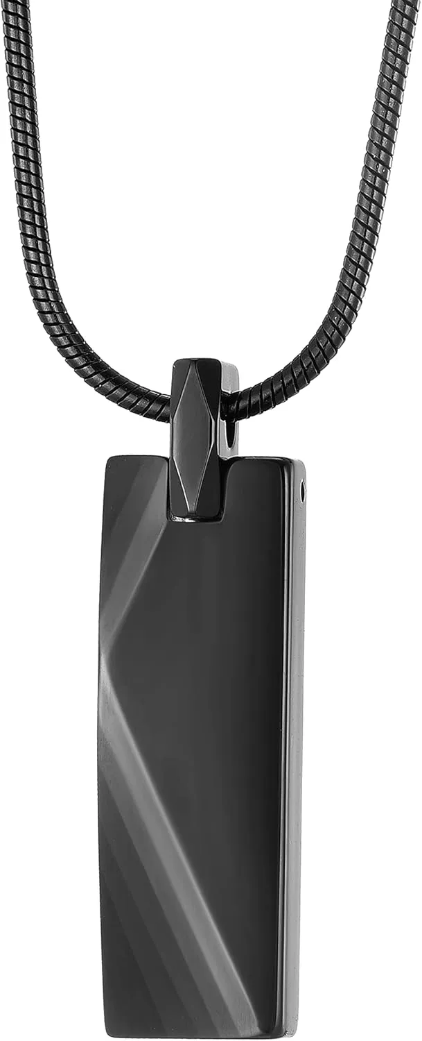 MOO&LEE Men's Tungsten Bar Pendant Necklace with 22 Inches Stainless Steel Snake Chain