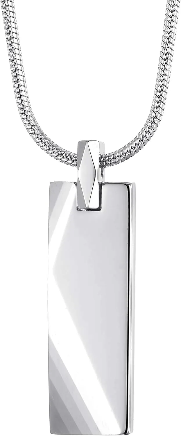 MOO&LEE Men's Tungsten Bar Pendant Necklace with 22 Inches Stainless Steel Snake Chain
