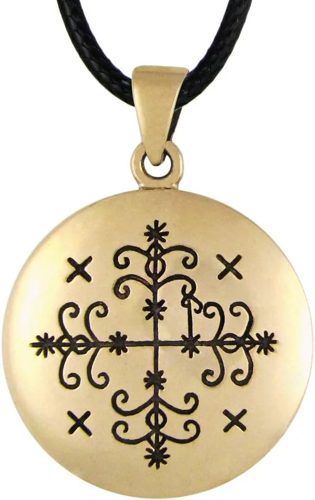 Moonlight Mysteries Bronze Papa Legba Voodoo Loa Veve Symbol Pendant Necklace