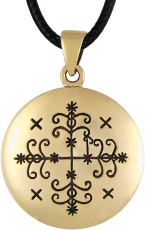 Moonlight Mysteries Bronze Papa Legba Voodoo Loa Veve Symbol Pendant Necklace