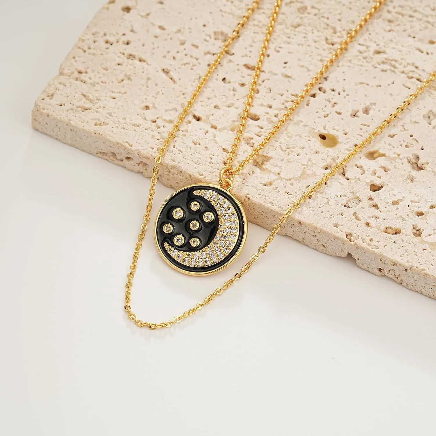 Moon/Star Strand Necklace for Women, 12 Constellation Zodiac Pendant Celestial Jewelry Gifts for Her, Birthday