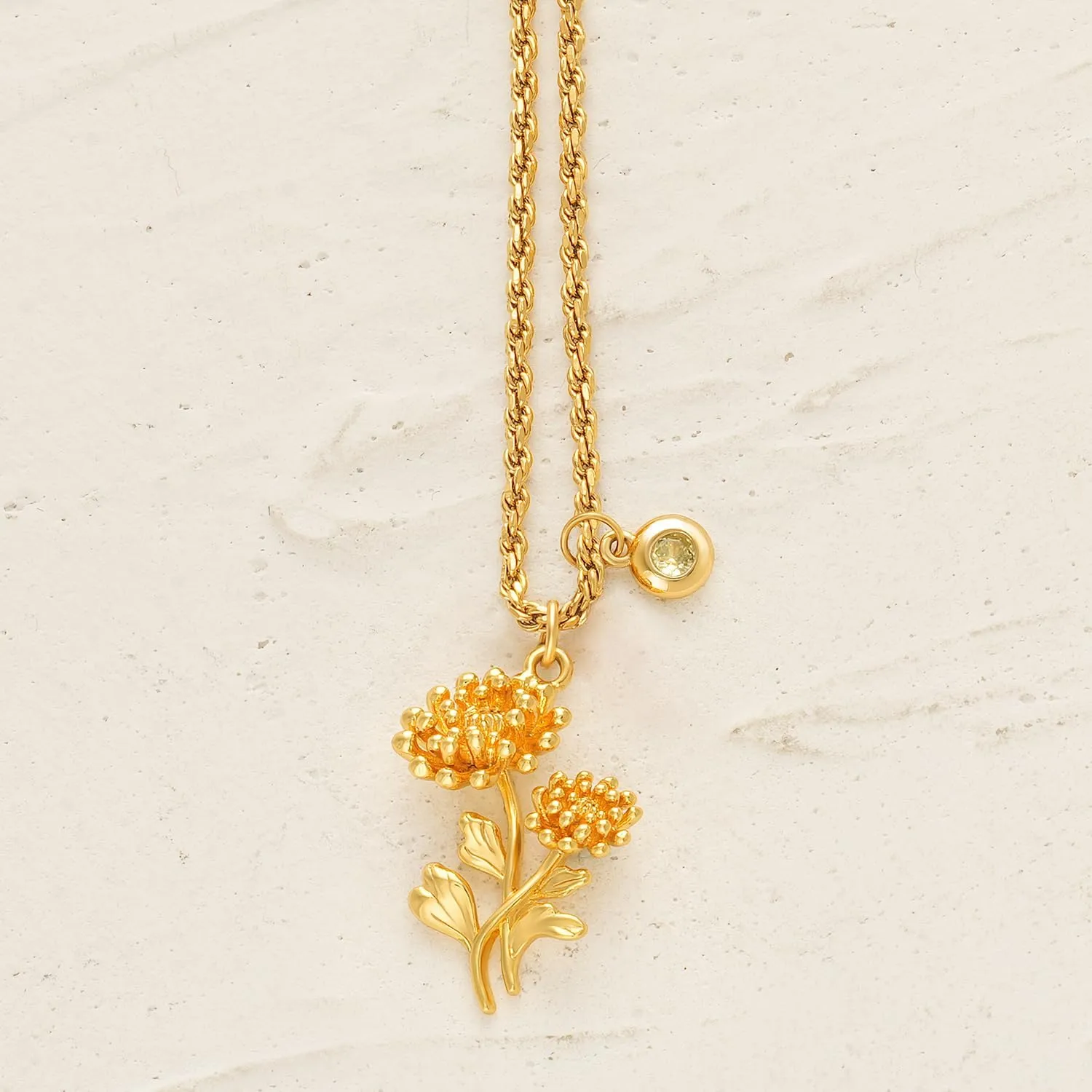 MYEARS Women Birth Flower Necklace Gold Birthstone 12 Month Bouquet Pendant Floral 18K Gold Vacuum Filled 2MM Twist Rope Chain Personalized Jewelry Birthday