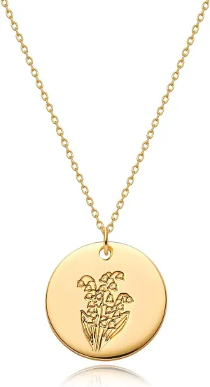 MYEARS Women Birth Flower Necklace Gold Coin Engraved Disc 12 Month Flower Bouquet Pendant 14K Gold Plated Dainty Chain Personalized Floral Jewelry Birthday Gift