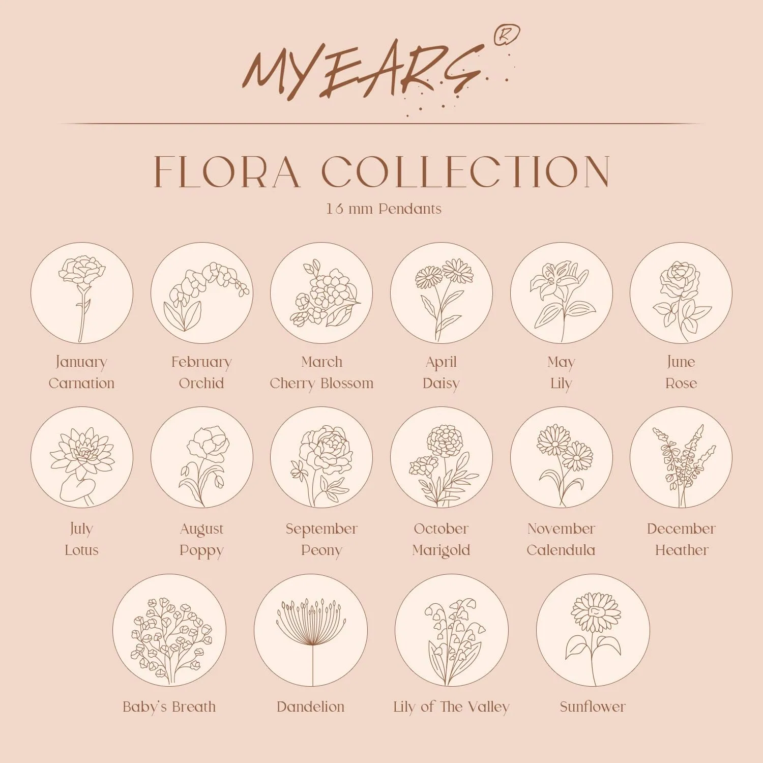MYEARS Women Birth Flower Necklace Gold Coin Engraved Disc 12 Month Flower Bouquet Pendant 14K Gold Plated Dainty Chain Personalized Floral Jewelry Birthday Gift