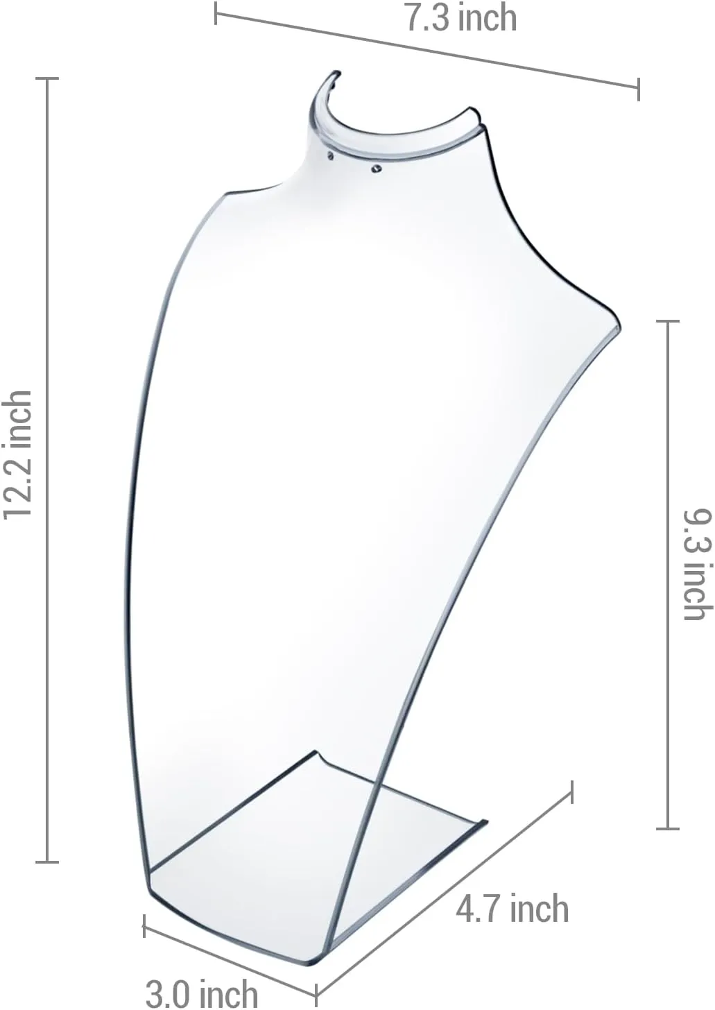 MyGift 12 Inch Clear Acrylic Necklace and Earring 3D Bust Jewelry Display Stand, Tabletop Neck Form Base Chain Holder for Home or Retail Showcase, Set of 2