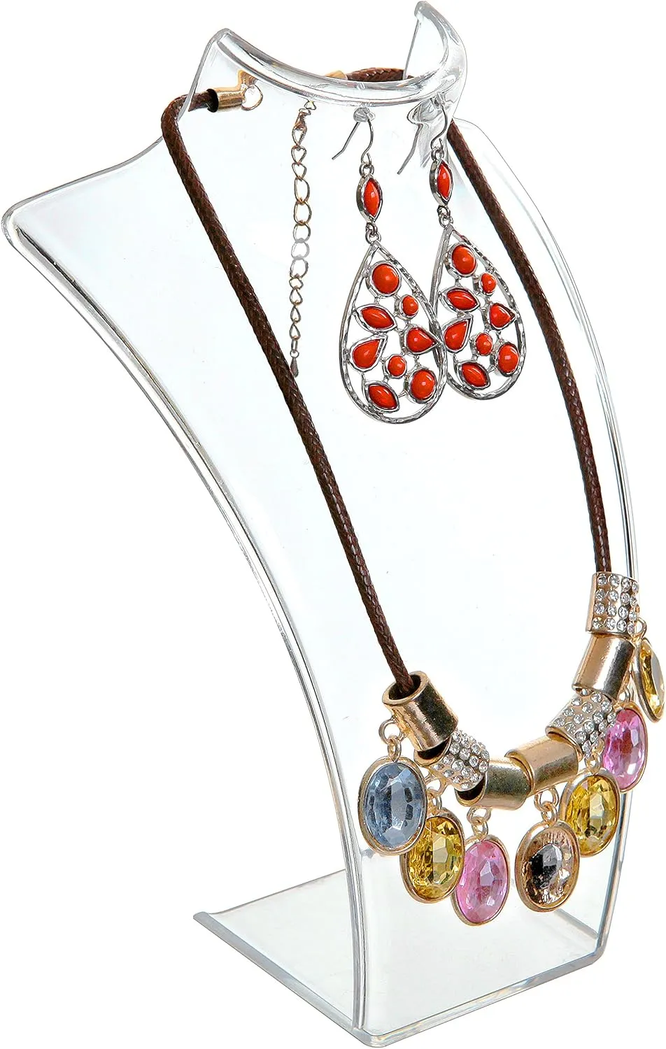 MyGift 8-Inch Clear Acrylic Necklace & Earring Jewelry 3D Bust Display Stand, Set of 2