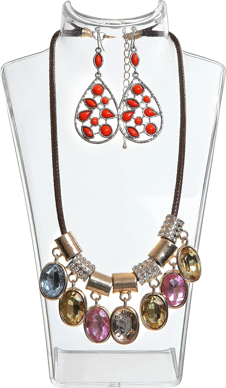 MyGift 8-Inch Clear Acrylic Necklace & Earring Jewelry 3D Bust Display Stand, Set of 2